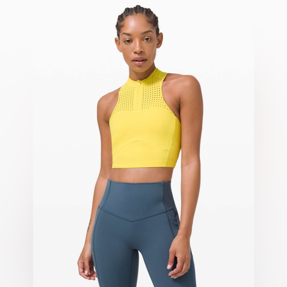 Lululemon Unleash Strength Bra Medium Support Yellow Serpentine Sports Bra